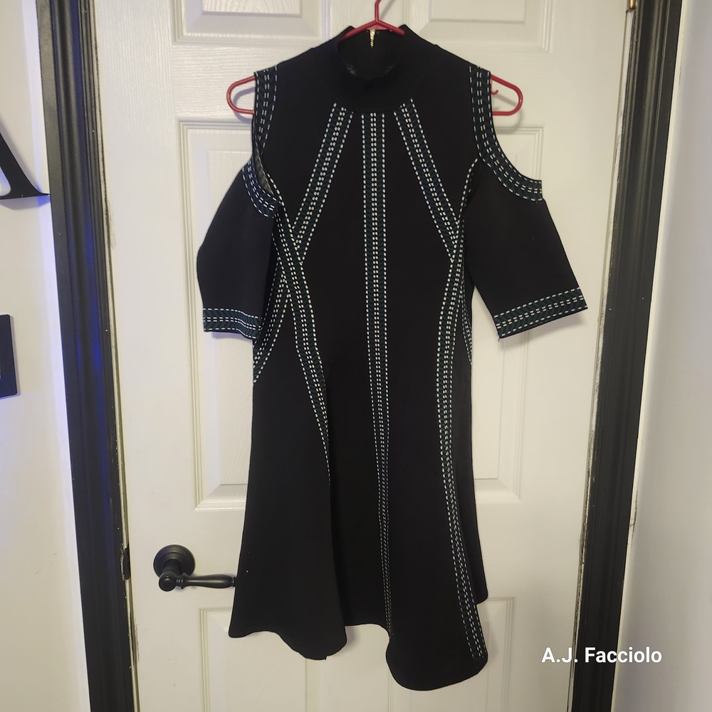 Guess Black Cold Shoulder Dress with White Accents
